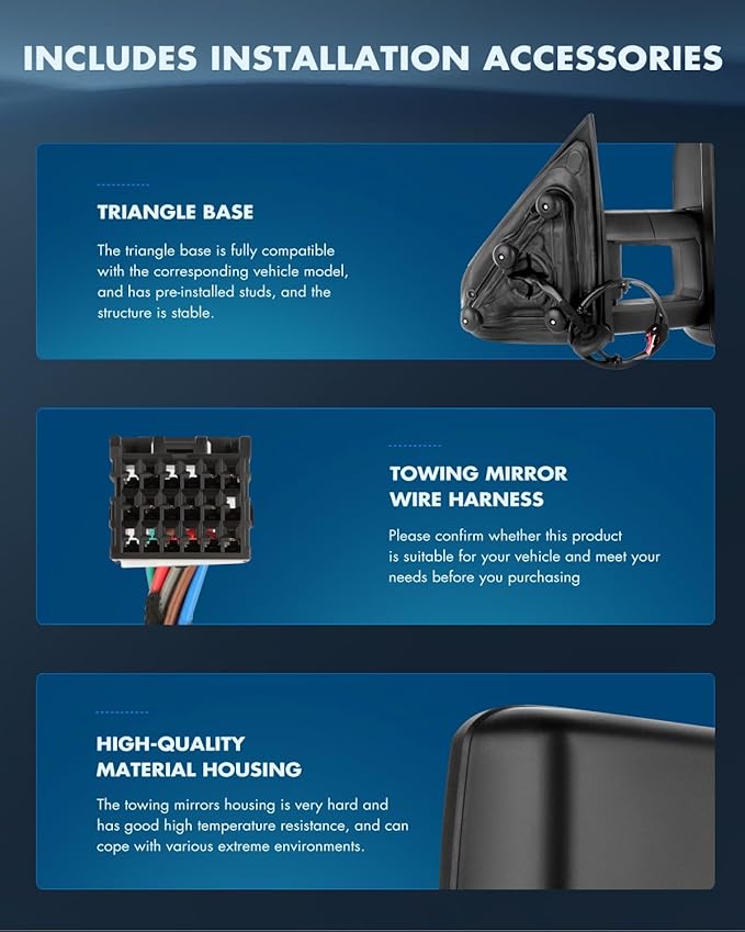 ECCPP Towing Mirrors Tow Mirrors With 2014-2018 For Chevy For GMC 1500 2015-2020 For Chevy For GMC 2500/3500 HD Power Adjusted Heated Led Turn Signal Width Light Pickup Truck