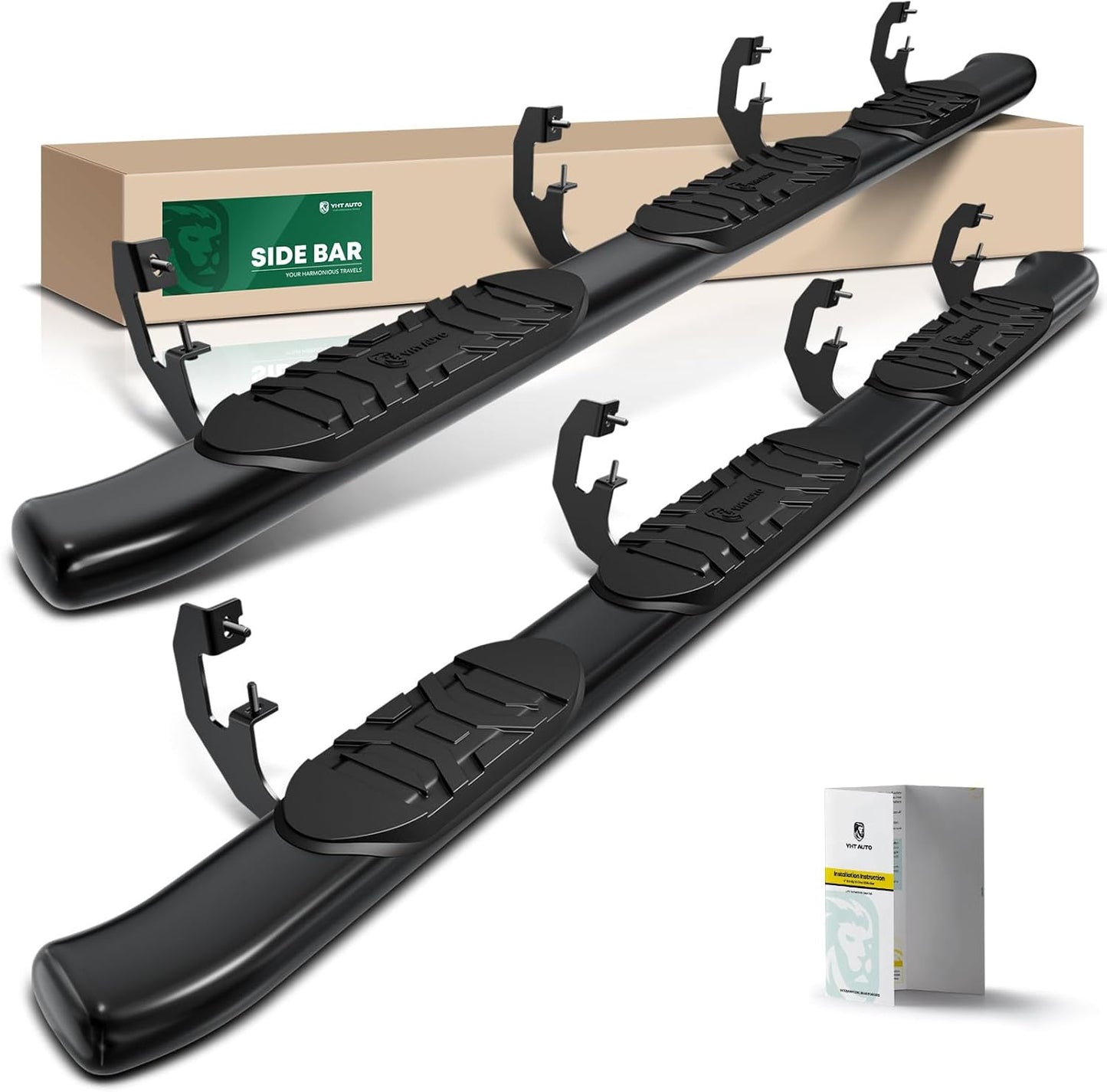 YHTAUTO 5" Running Boards Side Steps Fit Chevy Silverado & GMC Sierra 1500/2500 HD/3500 HD 2019-2024, Crew Cab, 6.5' Standard Bed, Oval Bent Ends Carbon Steel Black Powder, Truck Cab Side Step Rails