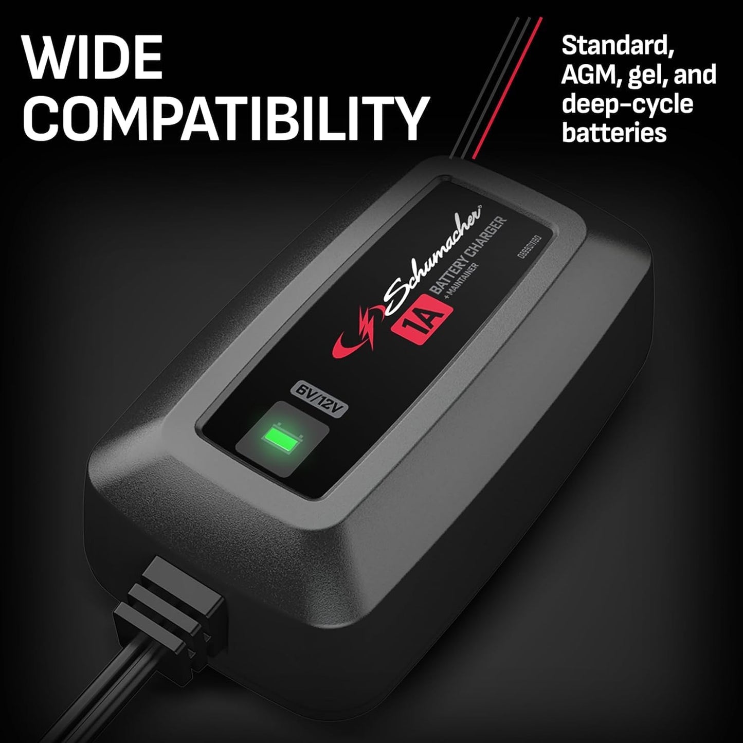 Schumacher Electric 6V / 12V Fully Automatic Battery Charger & Maintainer for Car, Motorcyle, Lawn Mower & Power Sports Batteries - 1A Fully Automatic - with Multi-Stage Charging - SC1586