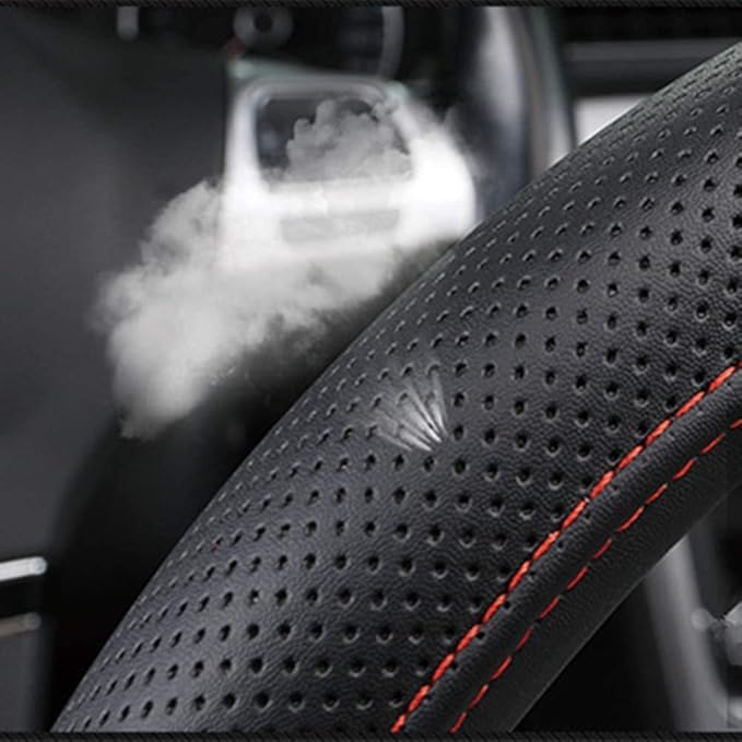 KAFEEK Microfiber Leather Steering Wheel Cover, Universal 15 inch, Red Lines