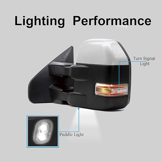 WLLW Upgrade style Towing Mirrors fit for 2004-2006 2007-2014 Ford F150 Pickup Power Heated Defrost Tow Mirrors with LED Turn Signal Puddle Light Chrome Cap