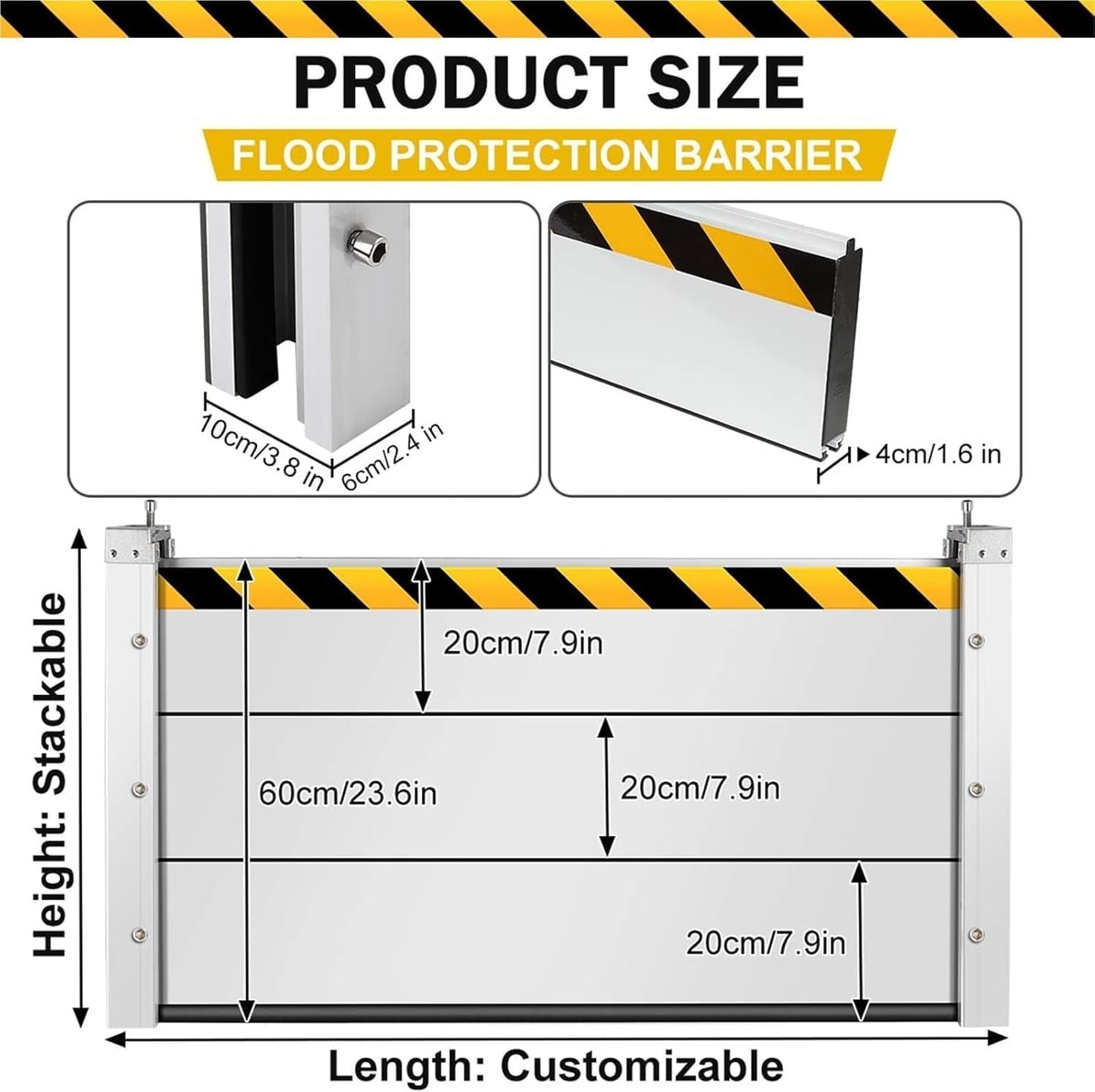 Reusable Heavy Duty Aluminum Flood Barriers for Home Exterior, Flood Protection Barriers Water Barrier Door Quick Detachable Garage Doors Detachable Mobile Rain Water Baffle ( H 39.4 inch L 10FT)