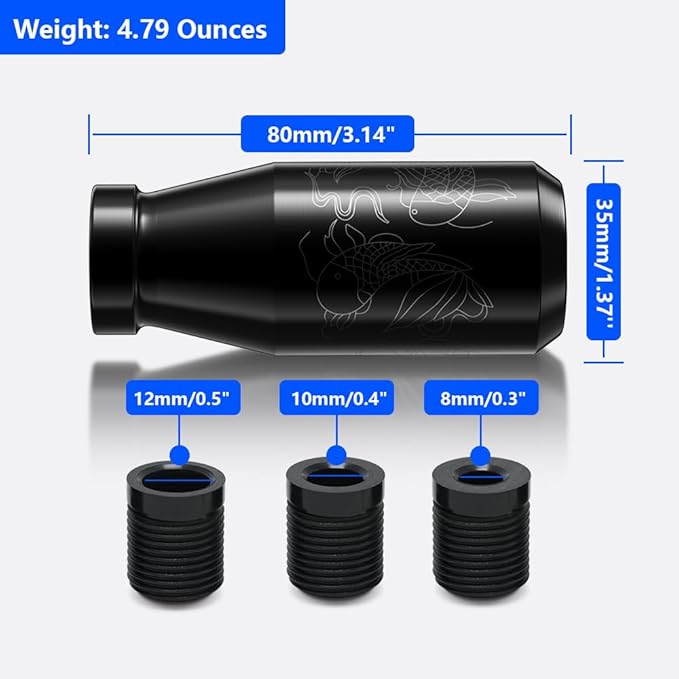 （Black） Koi Pond Type-R Style 6 Speed Manual Universal Gear Shift Knobs 3 Adapters Included Fit Compatible with Mazda Tacoma STi Nismo 2004 Honda Accord Subaru