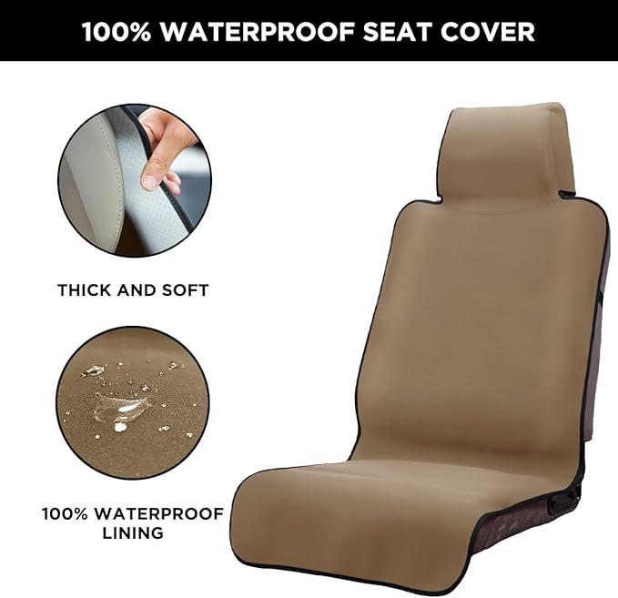 Waterproof Seat Cover Towel, Premium Sweat Carseat Protector, Perfect for Universal Anti-Slip Car Truck SUV Seat, Great for Surfing Yoga Gym Workout, Tan