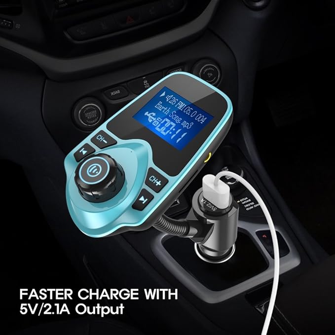 Nulaxy Bluetooth Car FM Transmitter Audio Adapter Receiver Wireless Hands-Free Car Kit W 1.44 Inch Display (F-Green)