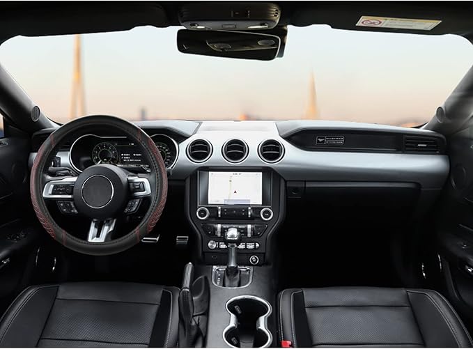 West Llama Car Steering Wheel Cover for Ford Escape,Explorer,Fusion,Focus,Bronco,Transit,Edge(Diamond Quilted - Black+Red- Standard Size)