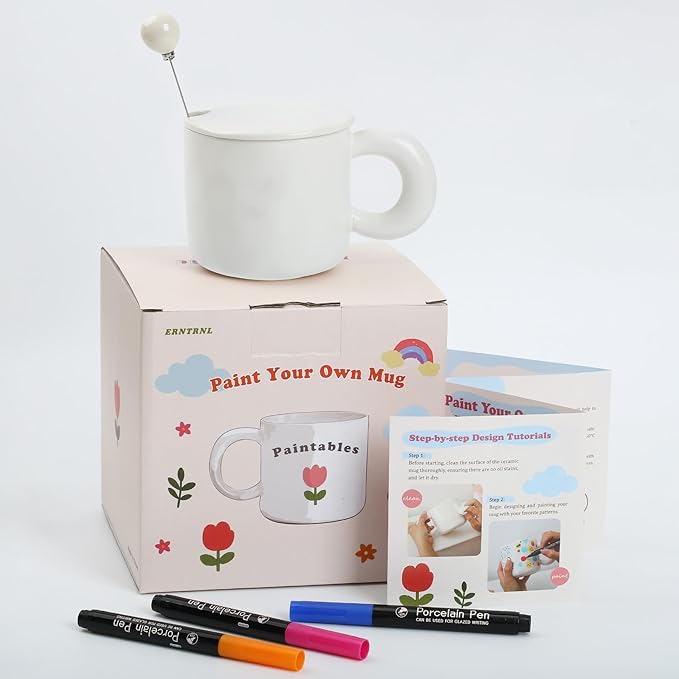 Paint Your Own Ceramic Mug Kit - DIY Ceramic Painting Kit for Adults Kids, Paintable Ceramic Mug Decorating Set, Custom Mugs Design Your Own, Ceramic Painting Kit Includes Mug, Paints, Manual