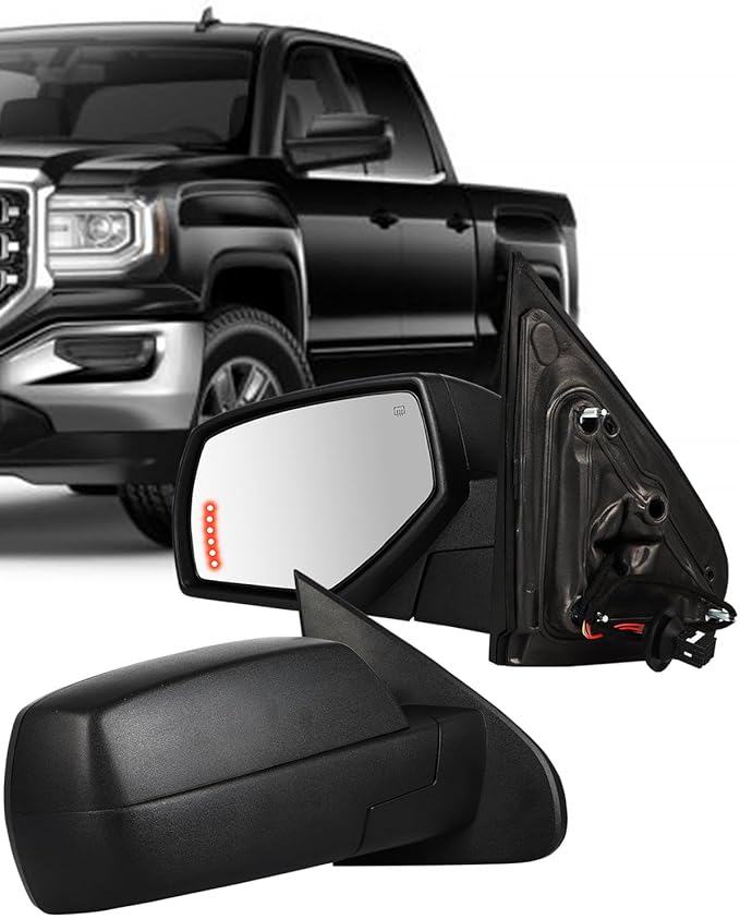 ECCPP Towing Mirrors Tow Mirrors Fit For 2014-2018 For Chevy Silverado 2014-2018 For GMC Sierra With Left Right Side Power Heated Turn Signal Light On Glass Black Texture Manual Folding