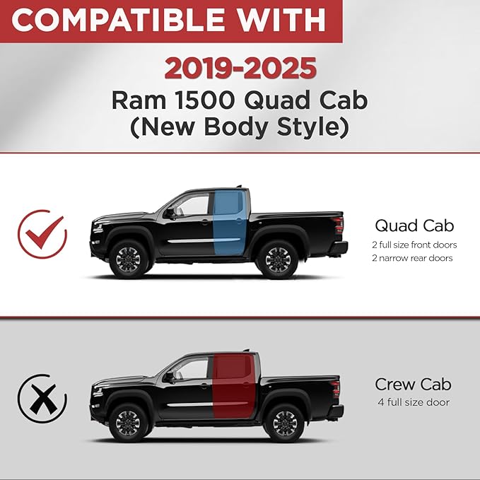 Running Boards Compatible with 2019-2025 Dodge Ram 1500 Quad Cab/Extended Cab New Body Style Black Aluminum Alloy Side Steps Nerf Bars (Only for New Body Style)