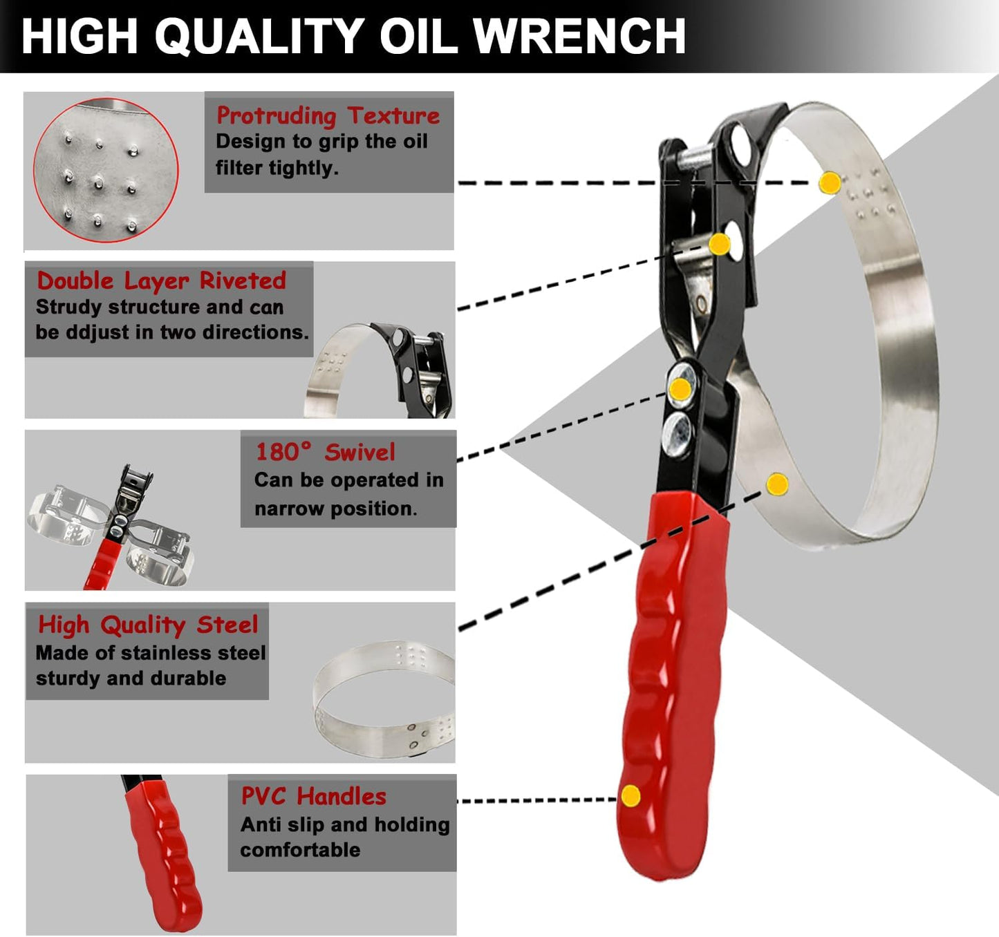 Medium Oil Filter Wrench, Oil Filter Removal Tool Adjustable from 3-5/6" to 4-1/2" for Cars, Motorcycles and Trucks