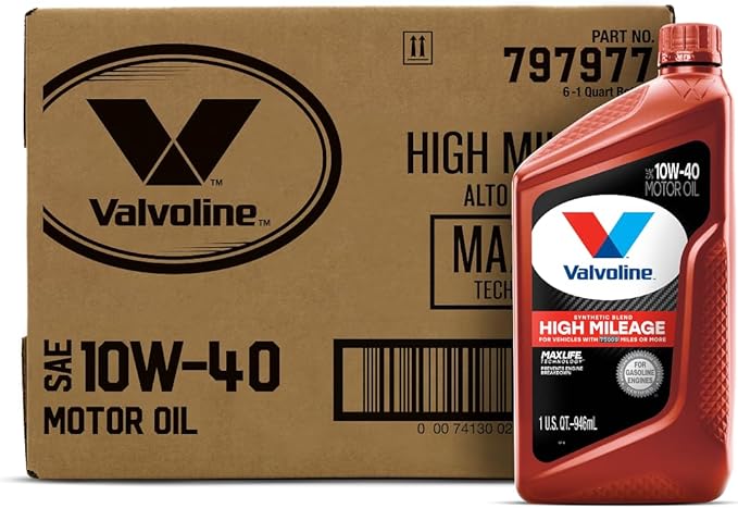 Valvoline High Mileage with MaxLife Technology SAE 10W-40 Synthetic Blend Motor Oil 1 QT, Case of 6
