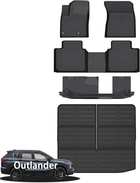 Wayhigh-for Mitsubishi Outlander 2022-2024 2025(Not Fit PHEV or Sport Models) All Weather Floor Mats and Cargo Liner Set TPE Car Mats Floor Liners Outlander Trunk Mat Accessories