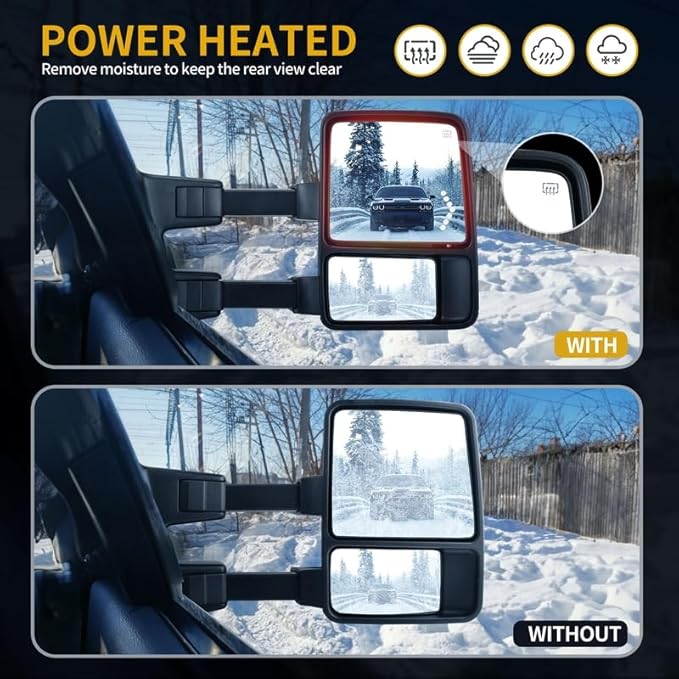 DWVO Towing Mirrors Compatible with 2008 2009 2010 2011 2012 2013 2014 2015 2016 Ford F250/F350/F450/F550 Super Duty, Left & Right Tow Mirrors with LED Signal & Power Heated, Black