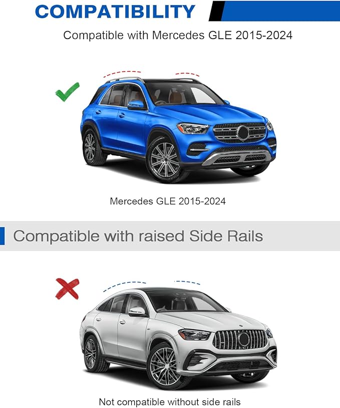 Roof Rack Cross Bars 220lbs Compatible with Mercedes Benz GLE 2015-2025 with Raised Side Rails, Heavy Duty Aluminum Lockable Roof Rails Crossbars Cargo (Not for Panoramic sunroof)