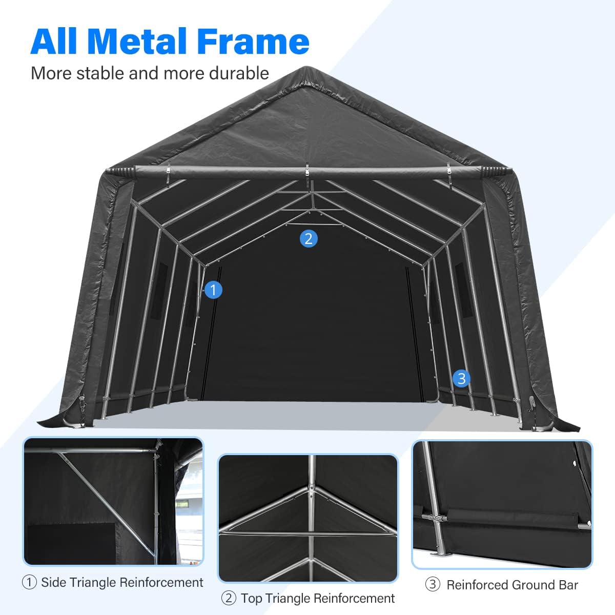 ADVANCE OUTDOOR 13x20 ft Carport 2 Roll up Doors & Vents Outdoor Portable Storage Shelter Garage Tent for Vehicle Boat Truck Anti-UV Snow Resistant Waterproof, Gray