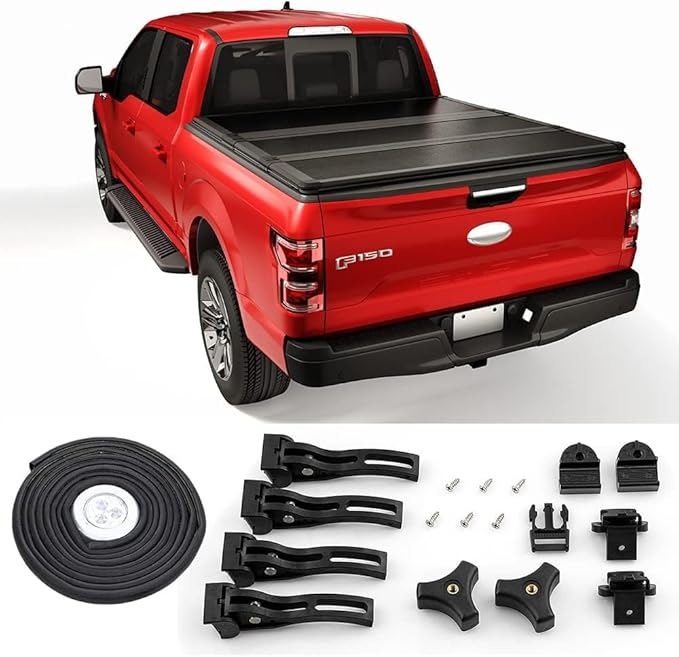 CARMOCAR Hard Tri-Fold Tonneau Cover Truck Bed Replacement for Ford F-150 2015-2024 Styleside Waterproof Tonneau Covers Top Mount Assembly LED Lamp 6'5" Bed