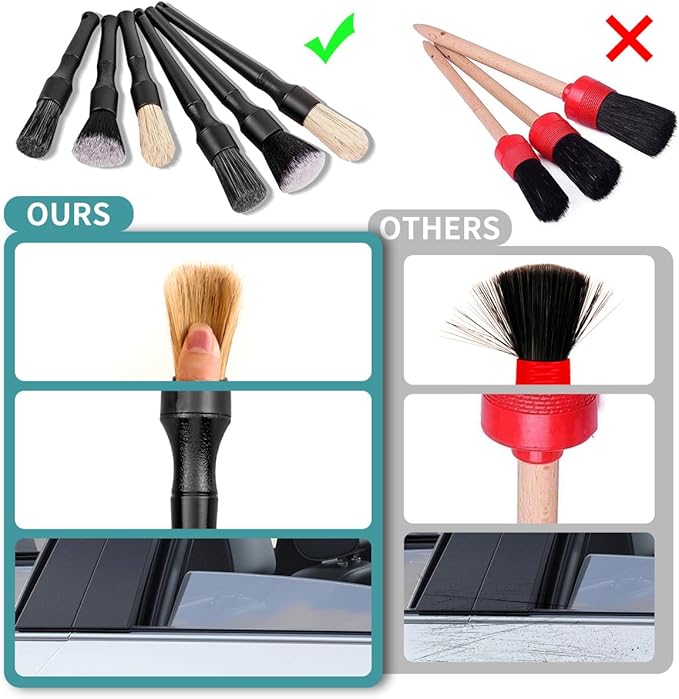 7PCS Car Detailing Brush Set, Ultra Soft Boars Hair Car Interior Detailing Brushes, Car Interior Detailing Kit for Cleaning Interior or Exterior, Car Accessories Interior Tools