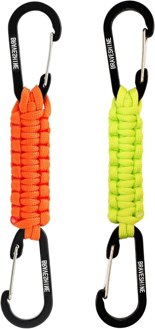 BRAVESHINE Paracord Keychain Carabiner Clip, D Ring Lanyard Hanger Stroller Hook for Water Bottle, Key, Backpacks, Men, Women