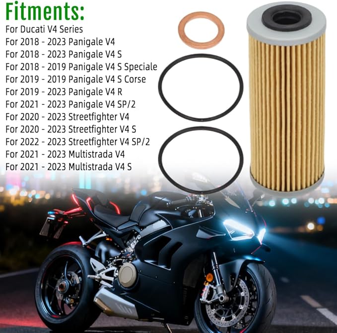 Oil Filter Gasket O-Ring Kit For Ducati For 2018-2023 Panigale V4/2020-2023 Streetfighter V4/2021-2023 Multistrada V4 Part Replacement Number For 44440312B