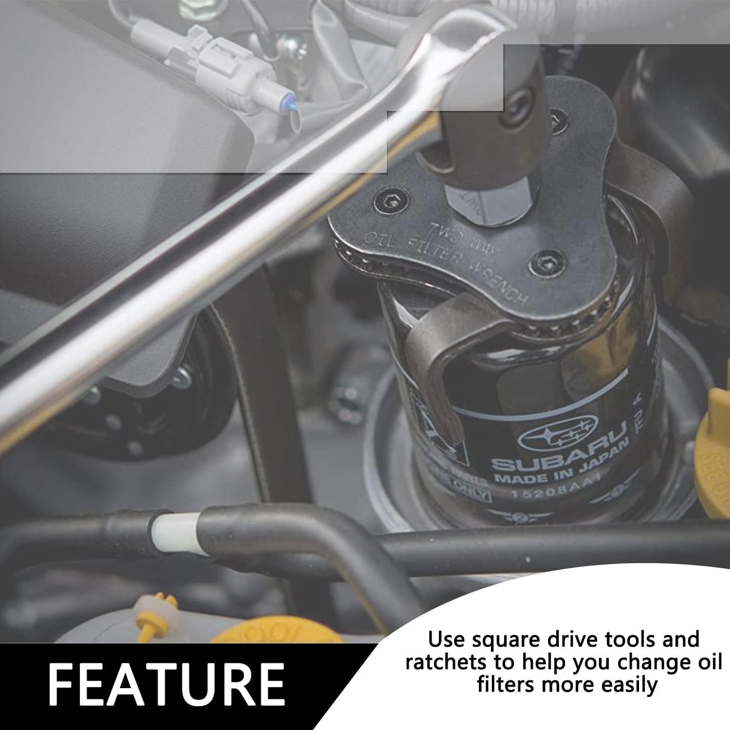 Universal Adjustable Oil Filter Wrench, Carbon Steel, Black, 1/2 & 3/8 Inch Square Drive Socket, 3-Jaw & 2-Way Design