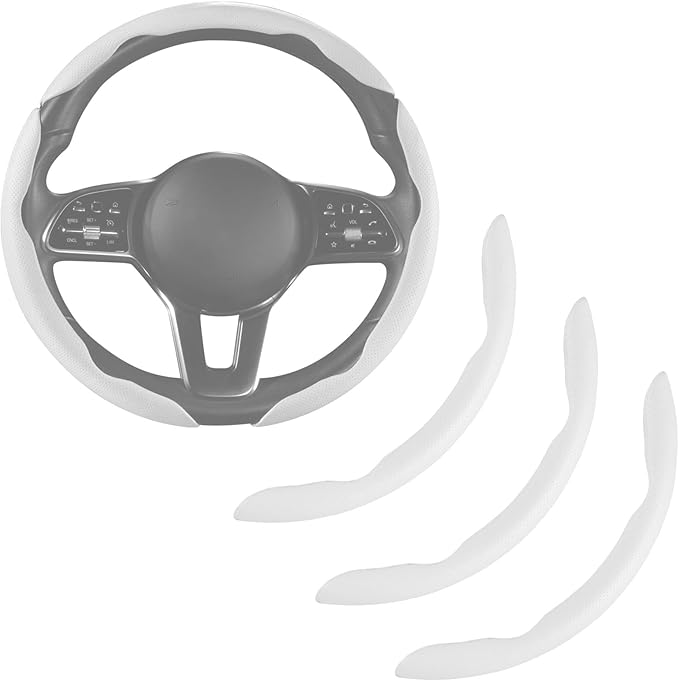 Nappa Leather Car Steering Wheel Cover for Men Women, Ultra-Thin Non-Slip Breathable Microfibre, Universal for 14.5"-15" Steering Wheel - White