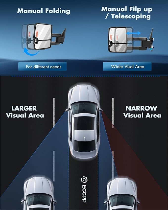 ECCPP Tow Mirrors Towing Mirrors Compatible with 2003-2006 for Chevy Silverado for GMC Sierra Pickup All Models with Left Right Side Power Heat LED Turn Signal Running Light Black Housing