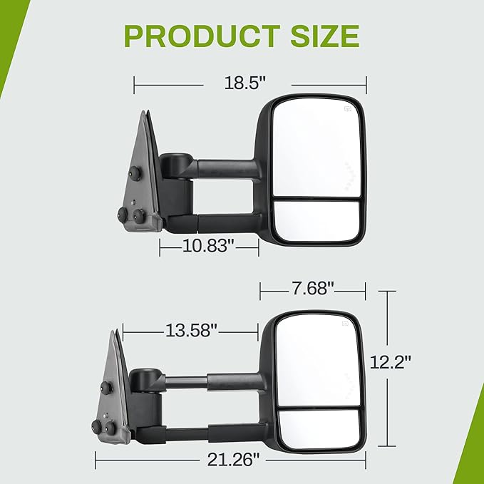 AUTOSAVER88 Tow Mirrors Compatible with 2007-2014 Chevy Silverado GMC Sierra, Power Heated Driver and Passenger Side Replacement Towing Mirror Set with Turn Signal and Dual Glass