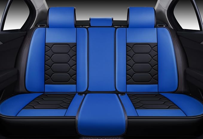 OASIS AUTO Car Seat Covers Premium Waterproof Faux Leather Cushion Universal Accessories Fit SUV Truck Sedan Automotive Vehicle Auto Interior Protector Full Set (OS-004 Black&Blue)
