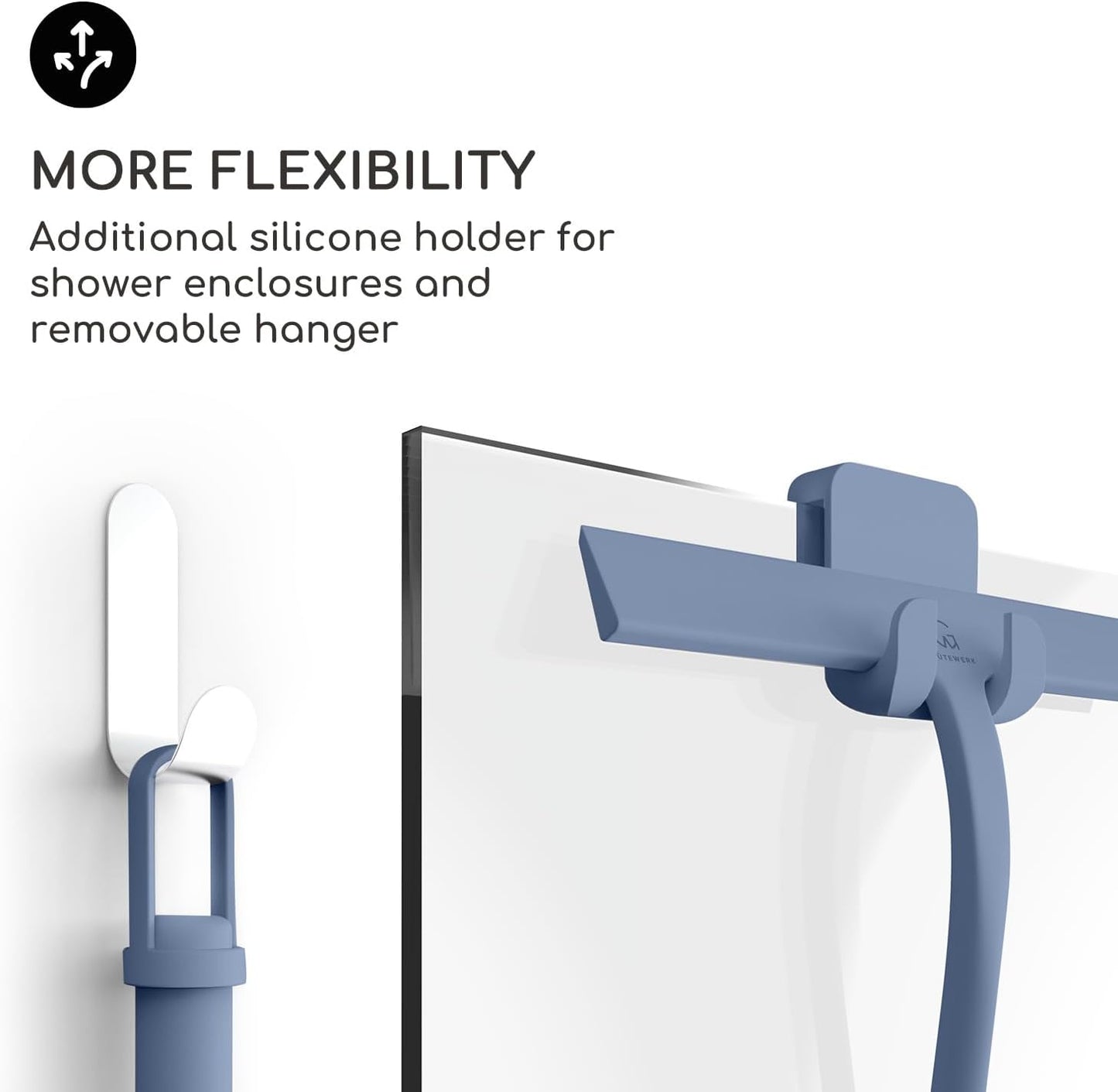 GÜTEWERK Shower Squeegee for Glass Doors, Silicone Window Squeegee, Bathroom and Glass Cleaning - Blue - 9 Inch