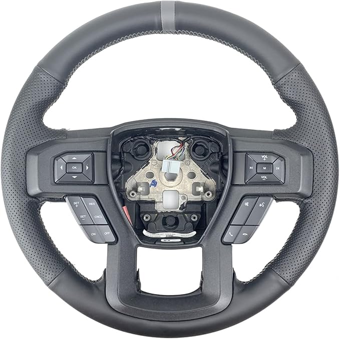 Black Side Perforated Leather Grey Marker Steering Wheel Protector Cover Hand-Stitch on Wrap Fit for Ford F-150 F250 King Ranch/Lariat/XL/XLT/Limited/Platinum/Police Responder 2015-2020