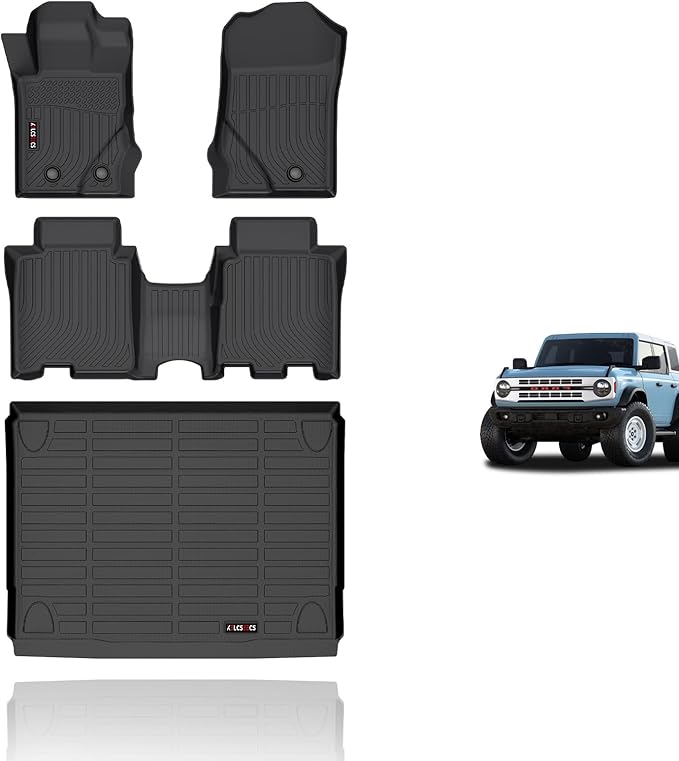 KELCSEECS® Floor Mats & Cargo Liner for 2021 2022 2023 2024 2025 Ford Bronco(Not Sport) 4 Door All Weather Car Mats Floor Liners Trunk Mat Cargo Mat Ford Bronco Floor Mats Trunk Liner Accessories