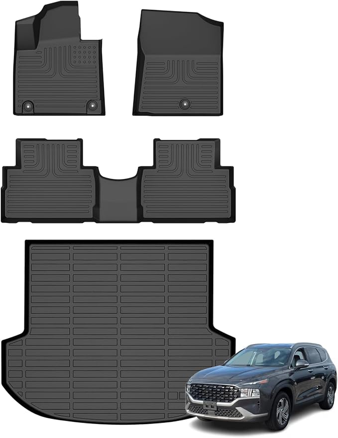 Floor Mats & Cargo Liner for Hyundai Santa FE 2021-2023(Not for Hybrid), All Weather Automotive TPE Floor Liners Set Anti-Slip Waterproof Accessories (Car Mats+Trunk Mat) Black