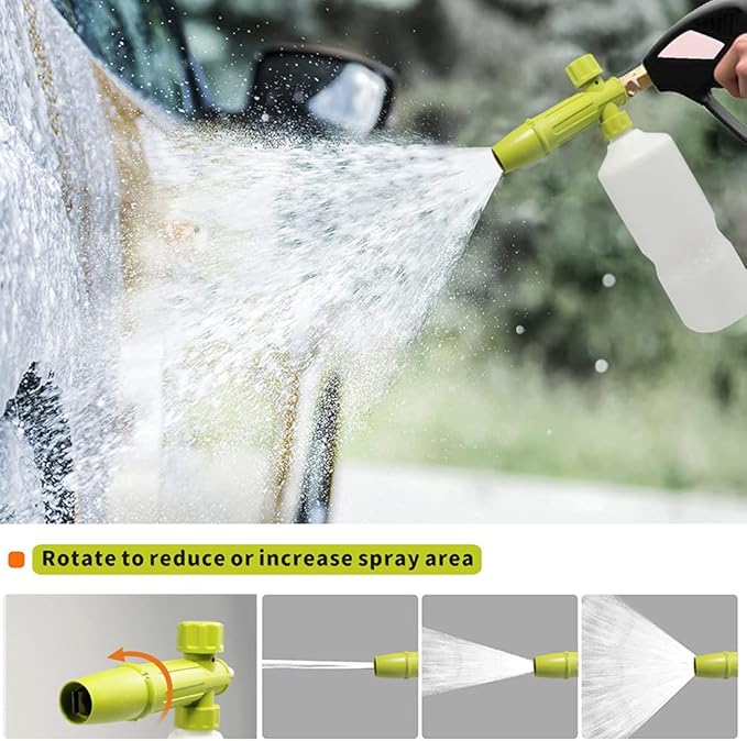 Foam Cannon 1 L Bottle Car Wash Snow Foam Lance with 1/4" Quick Connector Pressure Power Jet Washer Quick Release Adjustable Nozzle with 1 Washing Mitts