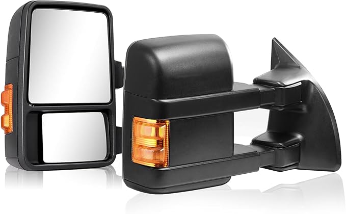 Towing Mirrors Replacement Fit For 2008-2016 F-250 F-350 F-450 F-550 Super Duty,Manual,Amber Signal,Black (Pair Set)