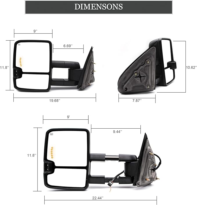 ReYee Towing Mirrors for 2014-2019 Chevy Silverado 1500 2500 3500 GMC Sierra with Power Heated Turn Signal Light Arrow Signal On Glass Auxiliary Lamp Manual Telescoping Folding Black Cap