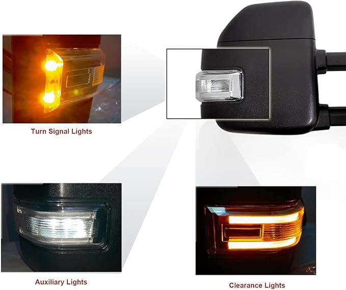 Towing Mirrors compatible for 1999-2016 Ford F250 F350 F450 F550 Super Duty Truck Side Mirrors with Turn Signal Light Power Heated Manual telescoping folding Black Housing Pair