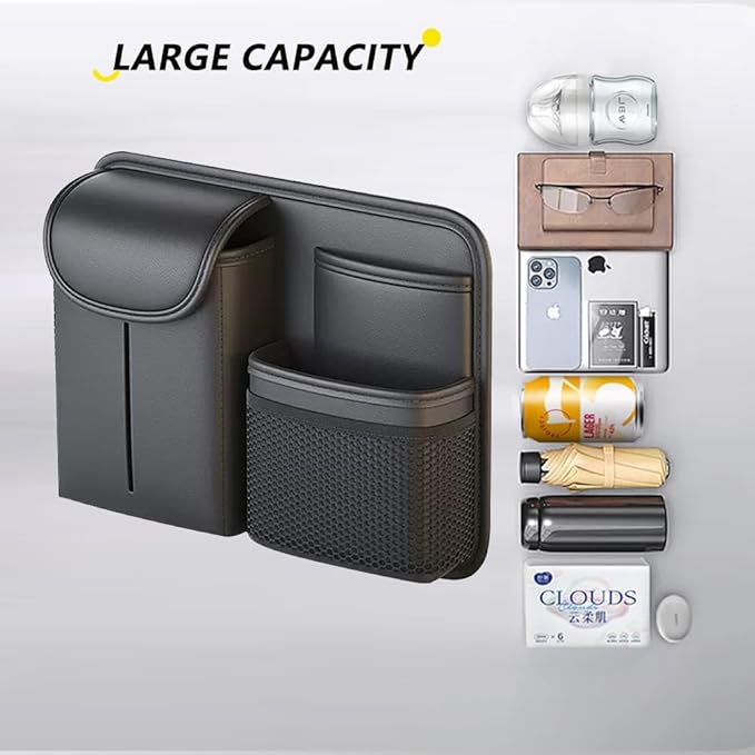 Tumecos Car Seat Back Storage Bag,Backseat Organizer with Tissue Box, Large Capacity Rear Seat Storage Pocket, Universal for Most Vehicles