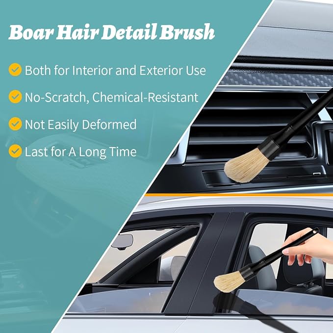 7PCS Car Detailing Brush Set, Ultra Soft Boars Hair Car Interior Detailing Brushes, Car Interior Detailing Kit for Cleaning Interior or Exterior, Car Accessories Interior Tools