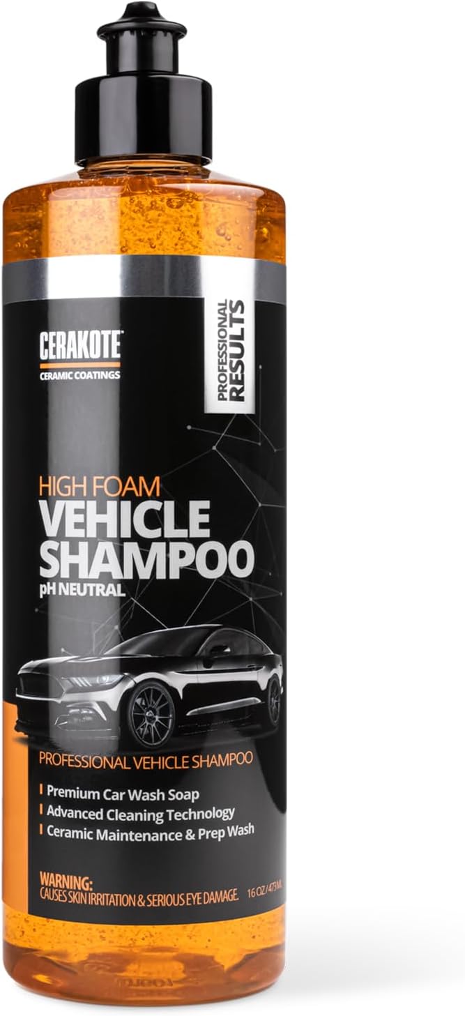 CERAKOTE High Foam Vehicle Shampoo (16 oz) – pH Neutral Premium Car Wash Soap for FoamCannon, SnowFoam, Pressure Washer & Hand Wash – Ceramic Coating Prep & Maintenance – Citrus Scent – Maximum Suds