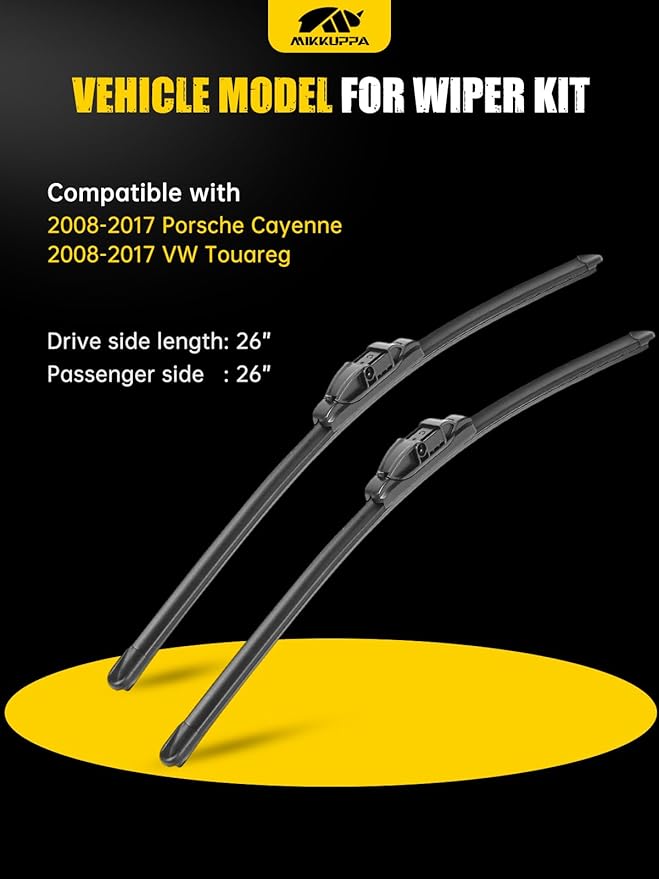 MIKKUPPA 26"+26" Windshield Wipers Blades Replacement for 2008-2017 Porsche Cayenne, 2008-2017 VW Touareg, Side Lock All Season Wiper Blades(Pack of 2)