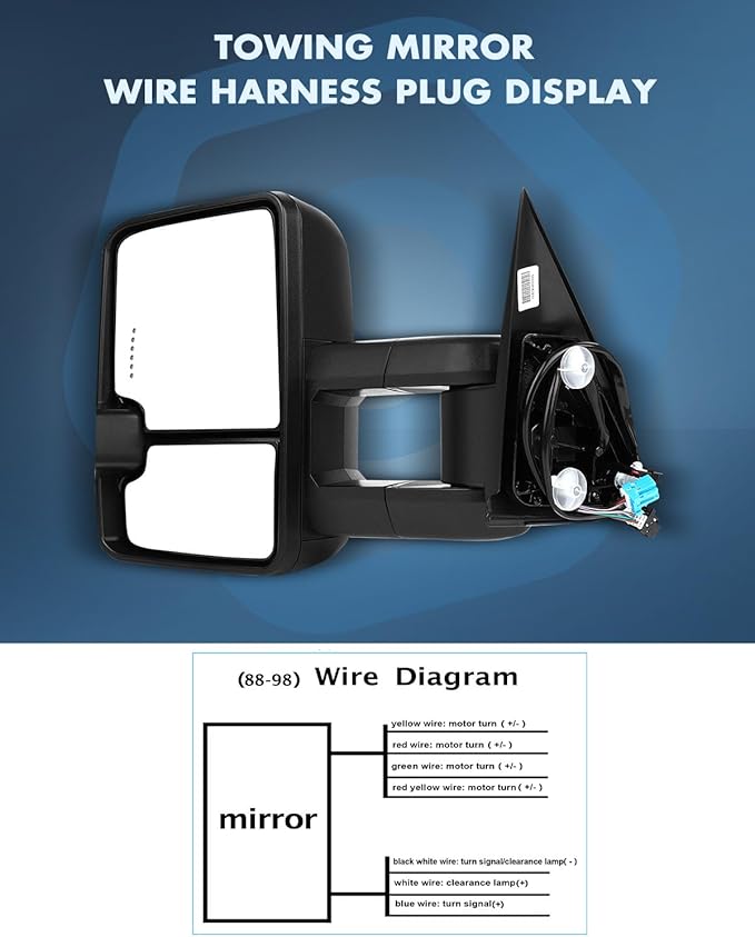 ECCPP Towing Mirrors for 1988-98 for Chevy for GMC for C/K 1500 2500 3500 Black Cover Power LED Turn Signal Pickup Mirrors