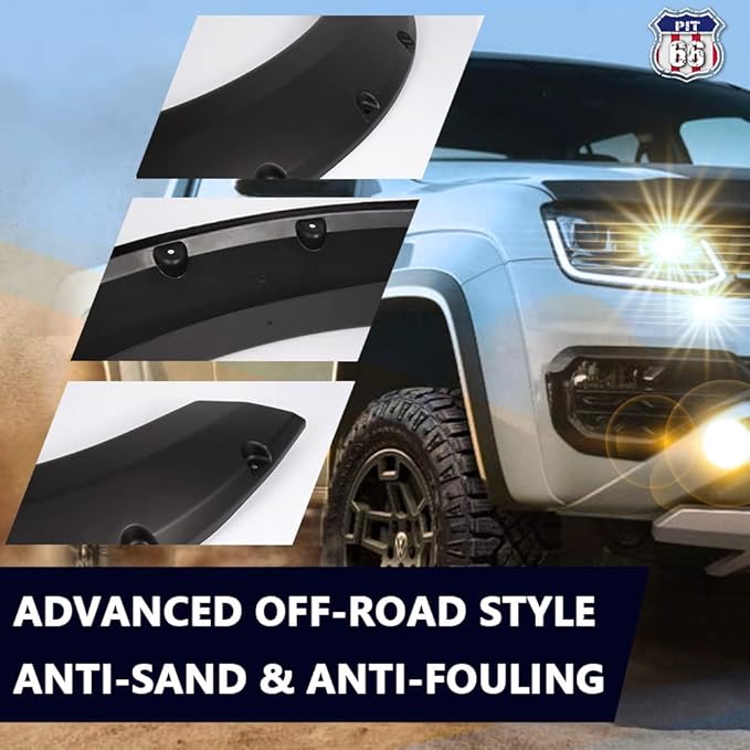 PIT66 Fender Flares,Compatible With 2004-2008 FORD F150(NOT For Heritage), Paintable Smooth Matte Black Pocket Riveted Style Wheel Flares Set, 4 Pcs