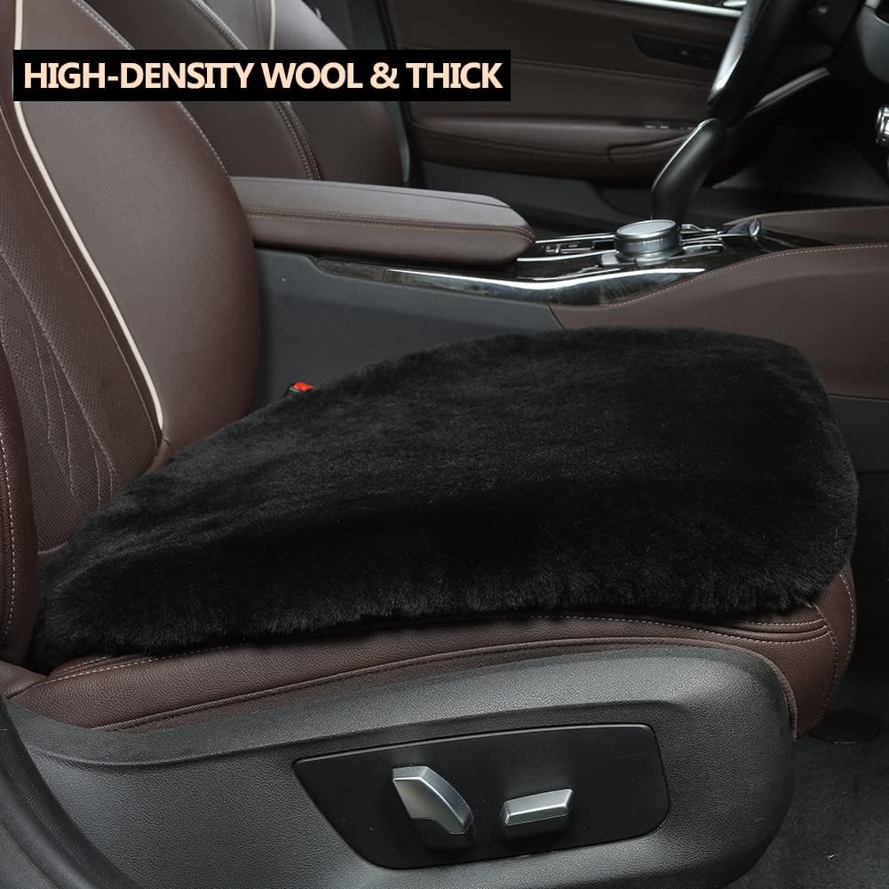 LLB Genuine Sheepskin Car Seat Cushion Seat Covers for Cars Truck SUV Comfort Seat Protector Pad for Car Driver Seat Car Accessories for Decor (Black, 2 Front Seat Cushions & Bench Seat Cushion-3 Pcs)