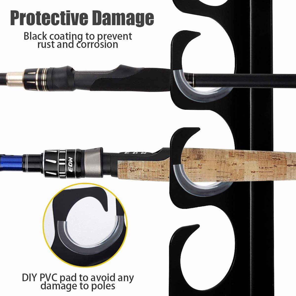 Wall Mounted Fishing Rod Rack Holder Ceiling Storage Hook Hanger Display Metal Horizontal Rack Oranizer Poles Steel Racks Holds up to 16 Rods with Soft Protective Pad for Garage Cabin and Basement