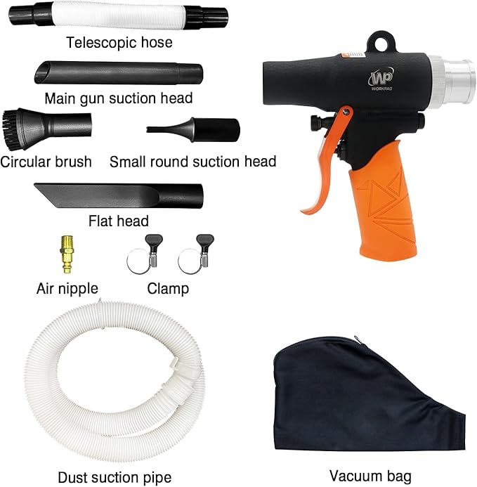 Function Power Vacuum,WP WORKPAD Blow/Suction Dual-purpose Dust Blowing Gun Pneumatic Cleaning Tool with Different Nozzle Attachments