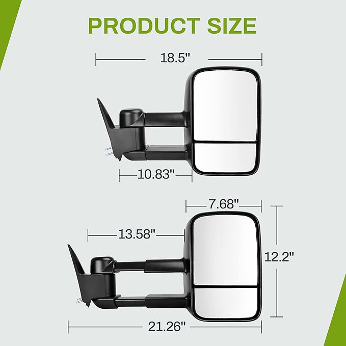 AUTOSAVER88 Towing Mirrors Compatible with 1988-1998 Chevy GMC C1500 C2500 C3500 K1500 K2500 K3500 Pickup Truck Manual Extendable Tow Mirrors, Driver and Passenger Sides Pair Set
