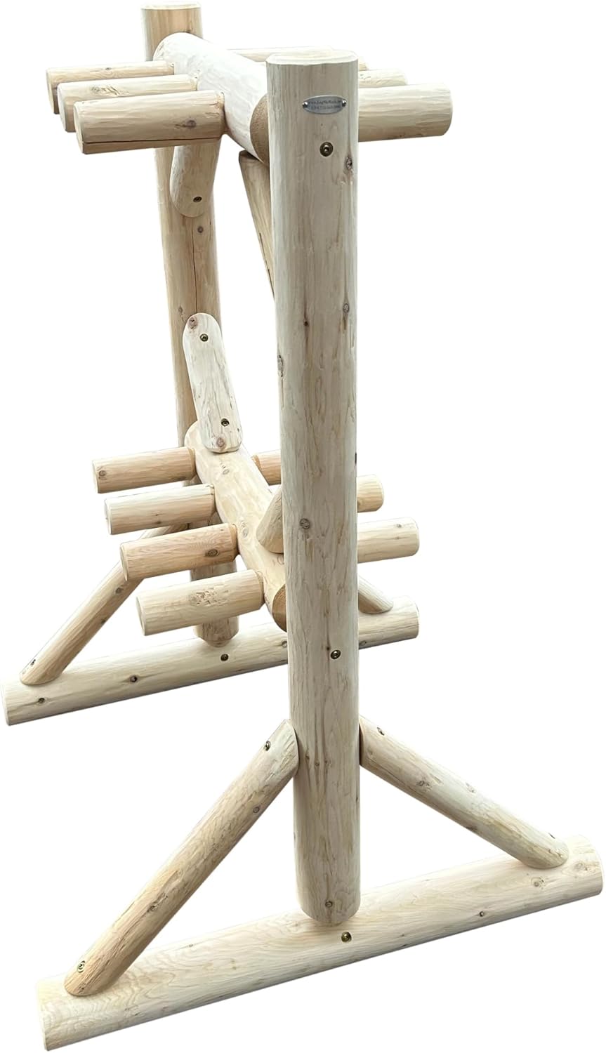 8-Place Freestanding Log Ski Rack Holder, Indoor & Outdoor Snowboard Racks, Standing Storage, Garage Racks for Snow Skis, Durable Snowboard Rack Garage Storage Organizer - Unfinished + 15" Anchor Kit