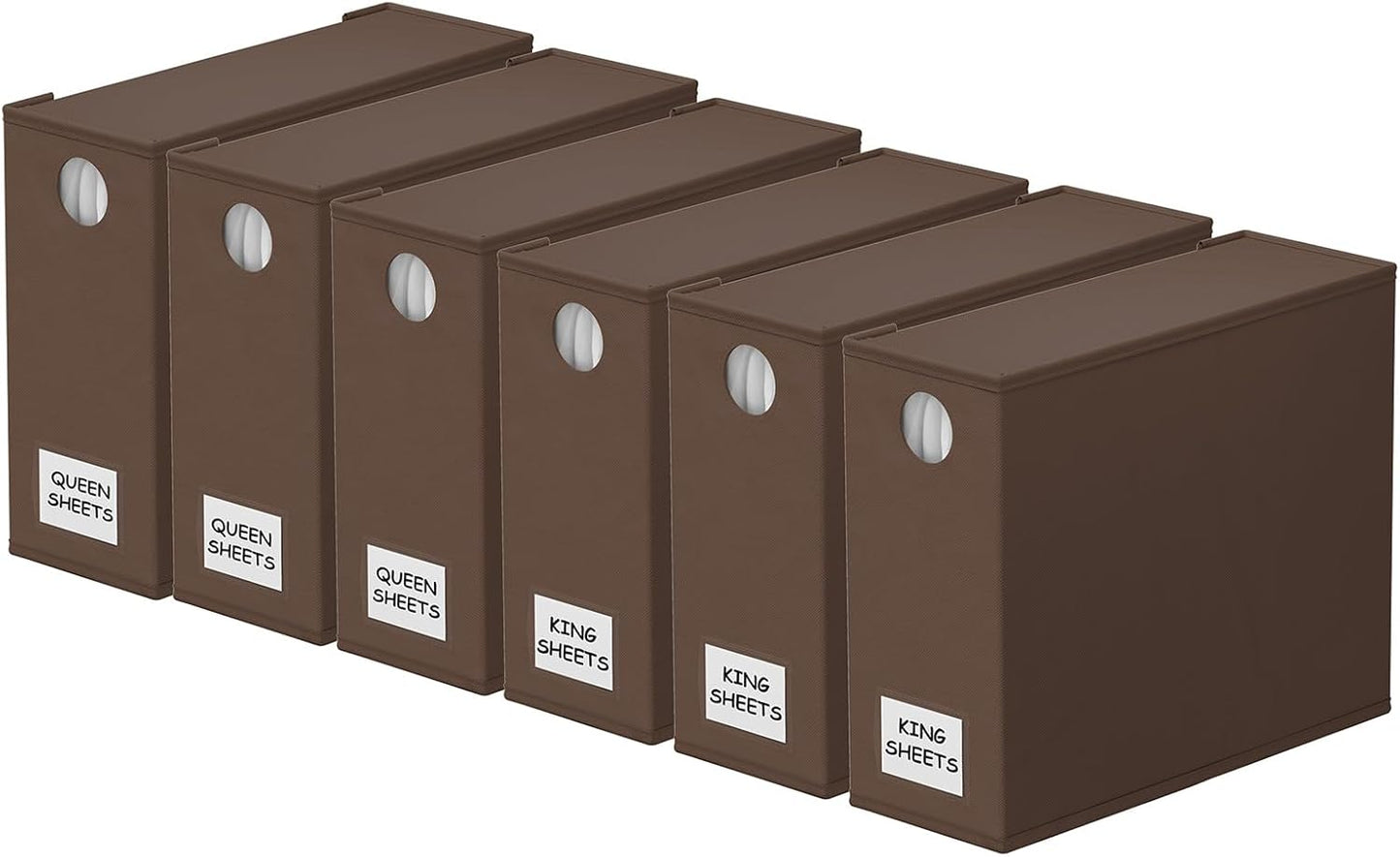 SpaceAid 6 Pack Bed Sheet Organizers and Storage, Foldable Sheet Organizer with Window for Linen Closet, Set Folder Keeper for Queen & King Size Bedding Storage (Brown)