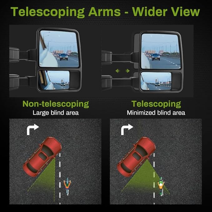 DWVO Tow Mirrors for 2008-2016 Ford F-250/F-350/F-450/F-550 Super Duty, Rear View Towing Mirror, Electric Heated Telescoping Side Mirrors with LED Turn Signals, Power Folding, Left & Right Pair, Black