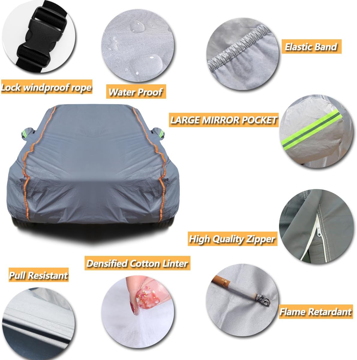 TUCAREST 6-Layers PEVA Premium Full Car Cover Fit for SUVs MPV Pickup Sedan hatchback Rain and snow protection, sun protection, UV protection, and protection of car paint surfaces-Silver Grey -Up 189"